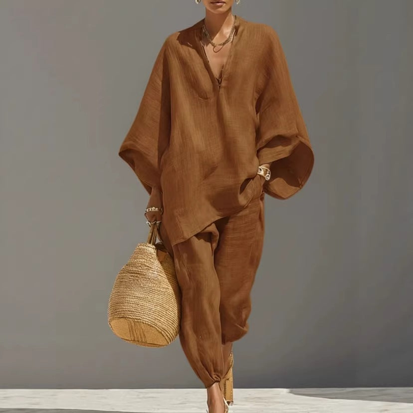 Women's Relaxed Linen-Look Shirt and Cropped Trouser Set - Image 3