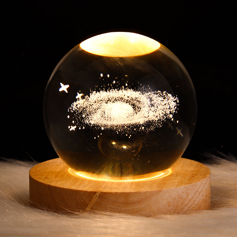 3D Crystal Ball Night Lamp with LED Nebula and Solar System Glow