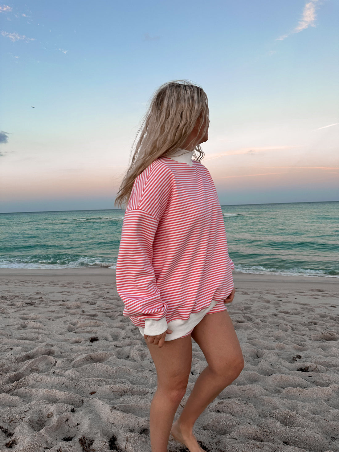 Dark Pink and White Big Striped Mockneck Sweatshirt Unisex