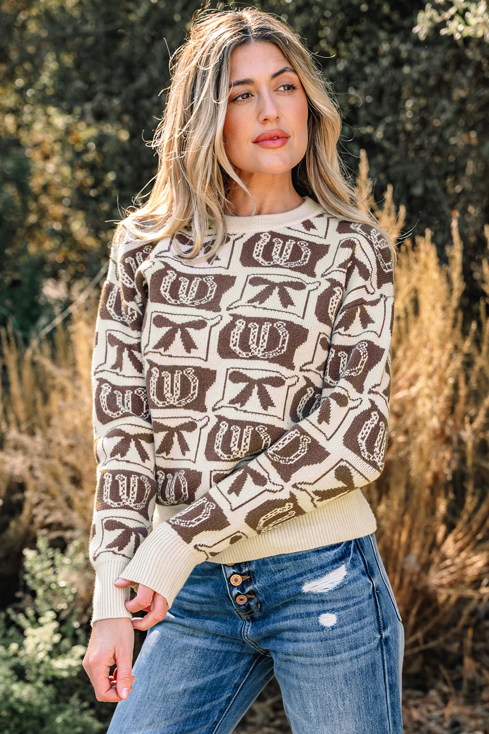 Sofia Western Fashion Print Sweater