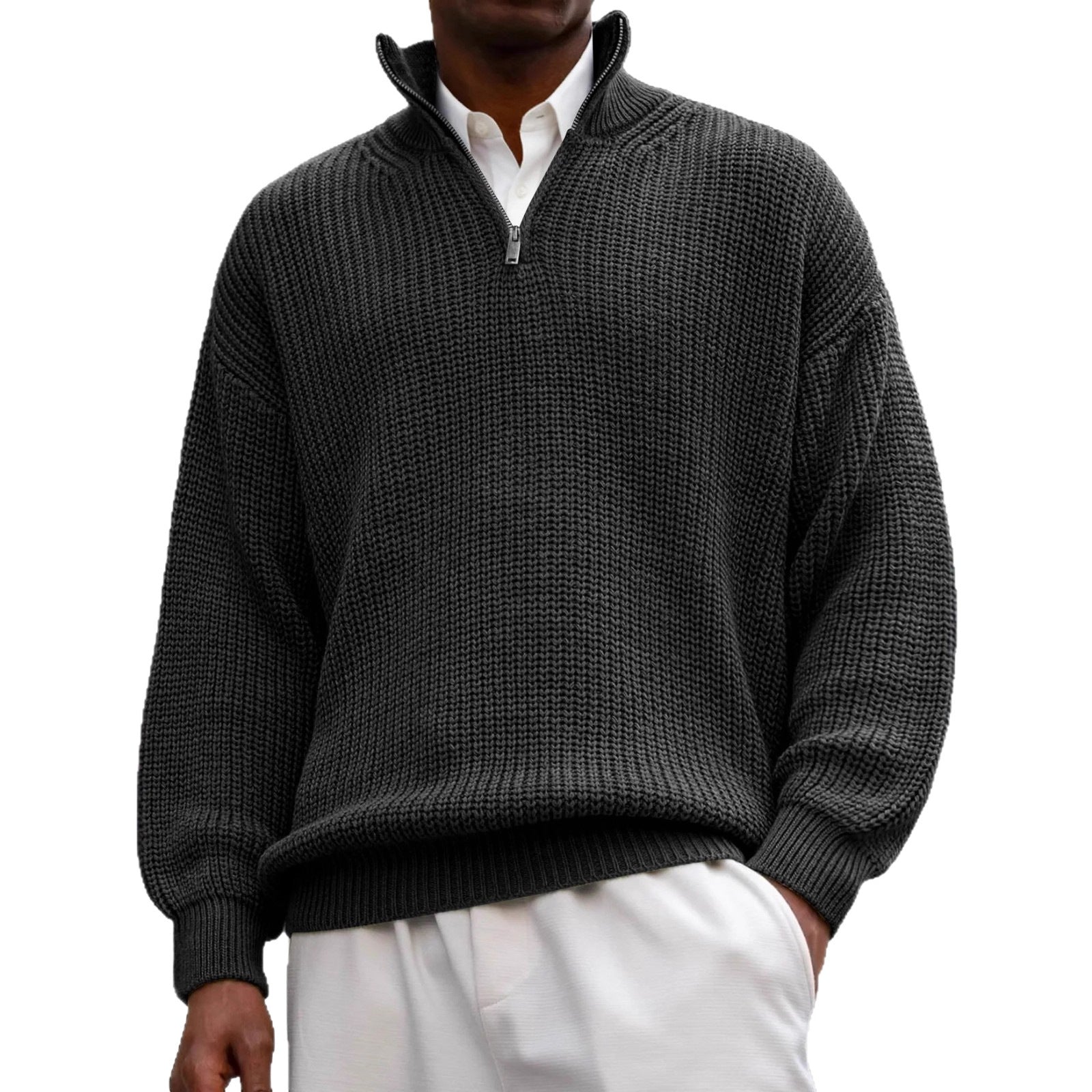 Men's Half-Zip Stand Collar Polo Sweater Relaxed Fit Knit Top
