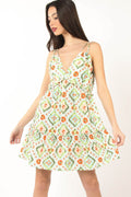 Floral print mini dress with ruffled tiers and back smocking