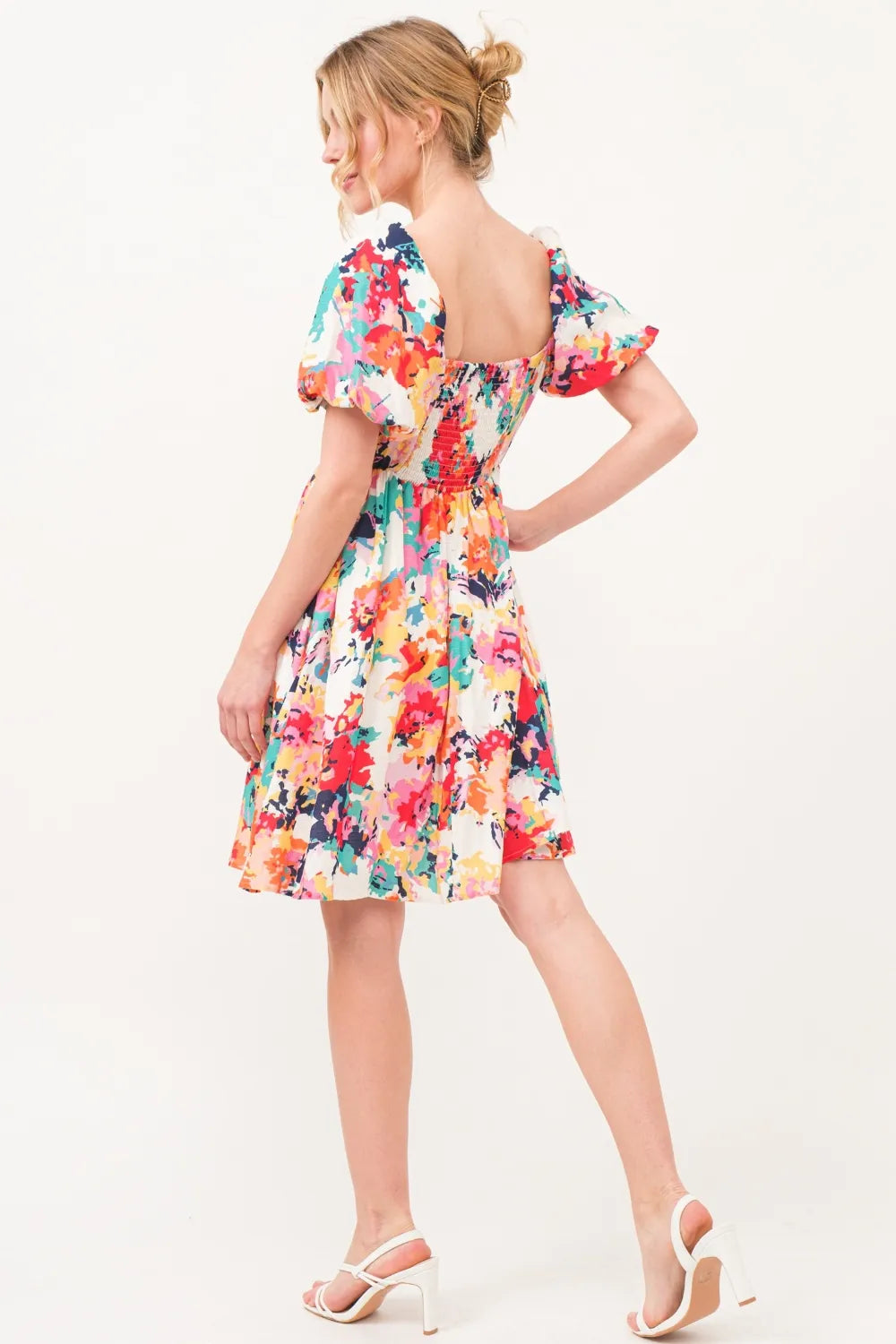 Square Neck Puff Sleeve Floral Mini Dress | A-Line