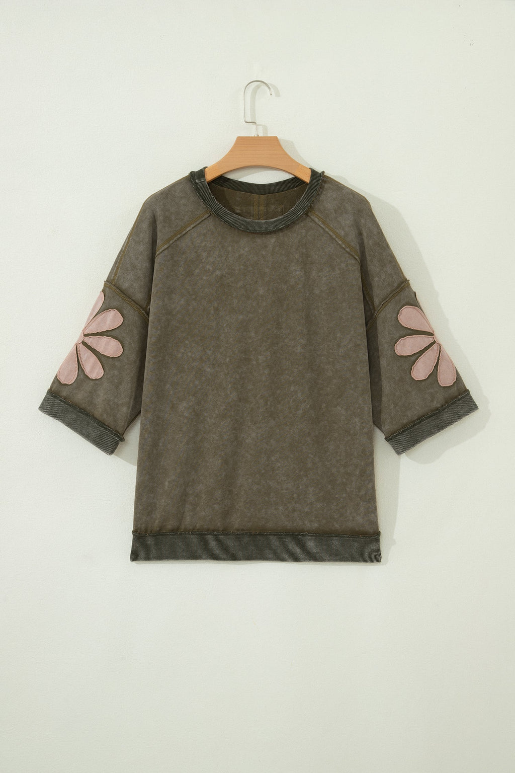 Floral Patchwork Mineral Wash Top with Exposed Seams