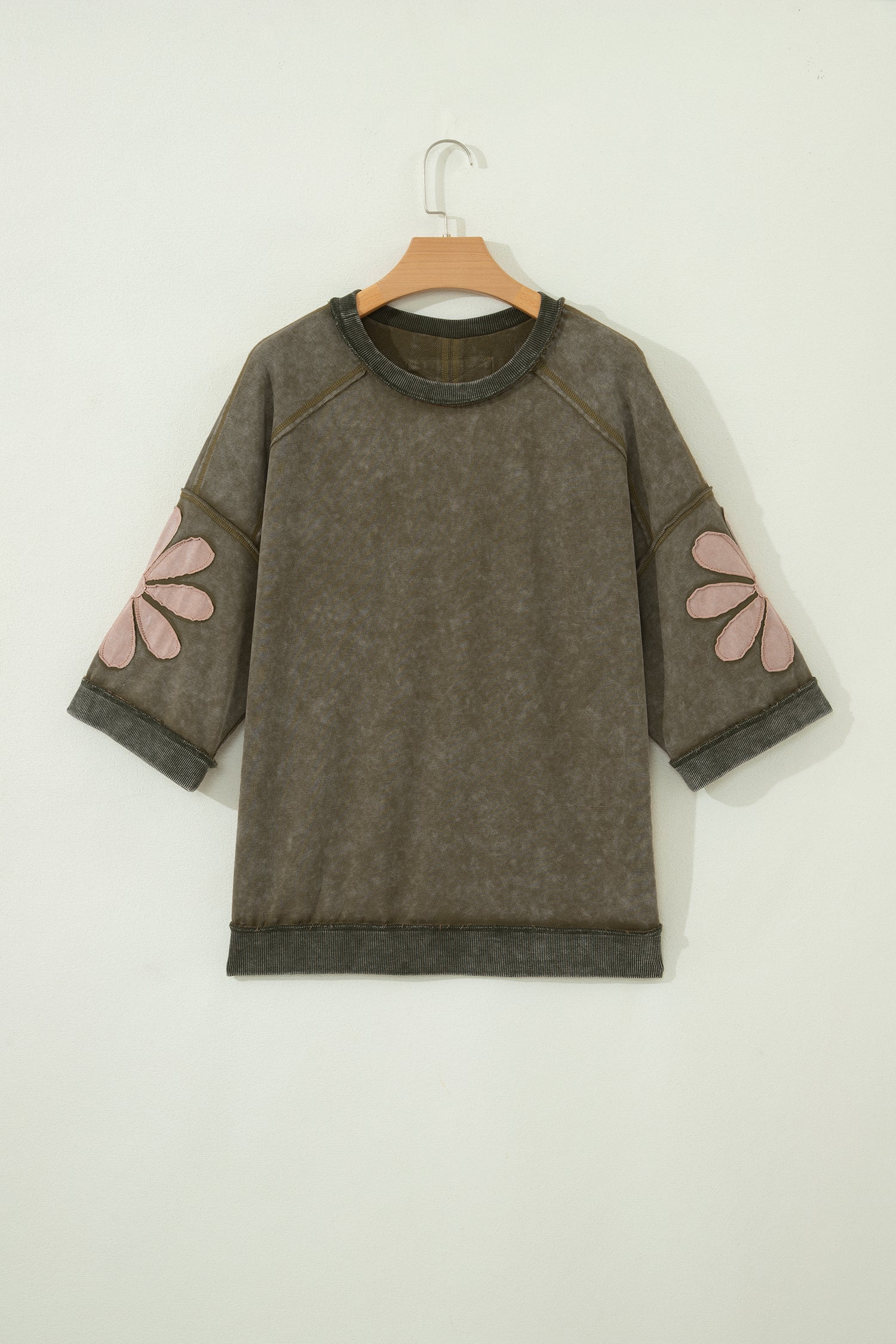 Floral Patchwork Mineral Wash Top with Exposed Seams