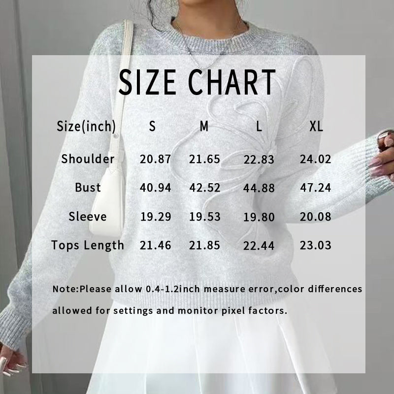 Women's Elegant Floral Applique Crew Neck Sweater Pullover - Image 3