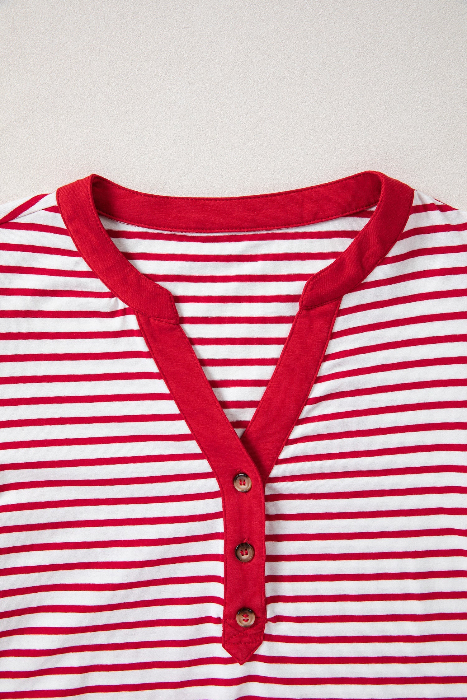 Wrenley Striped 3/4 Sleeve Patchwork Top with Split Neck