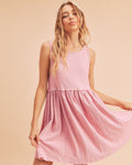 Pink ruched round neck mini tank dress
