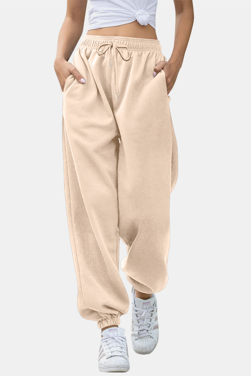 Women's Black Elastic Waist Jogger Pants with Side Pockets - Image 17