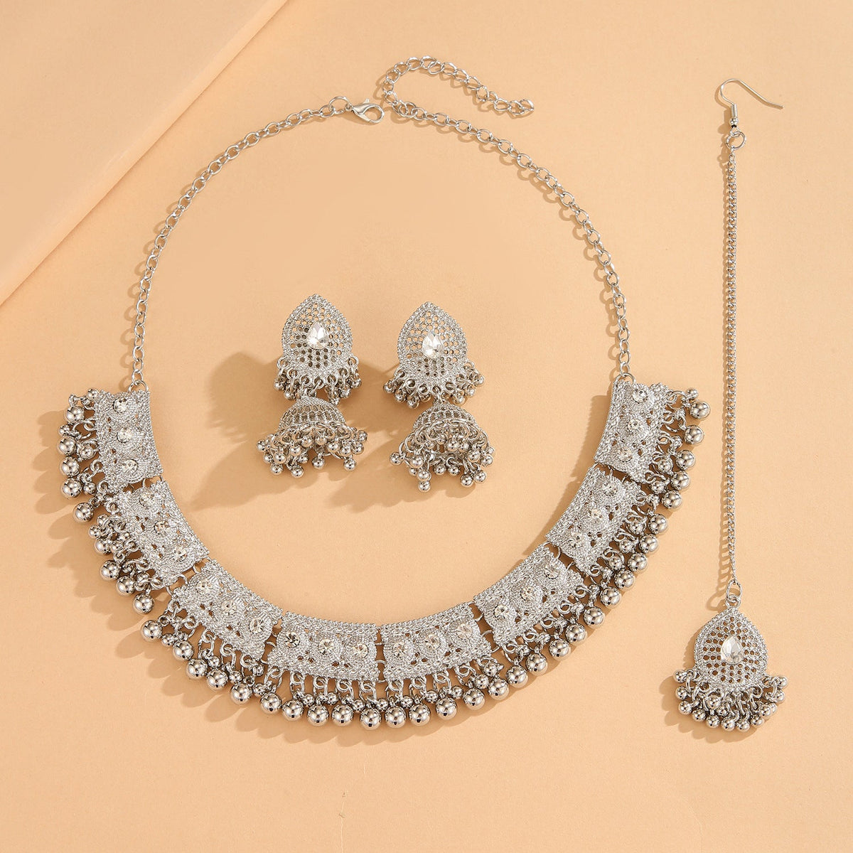 Bohemian Vintage Statement Necklace Earring Set, Ethnic Style Rhinestone Inlaid Jewelry Set For Women Party Festival Cosplay Outfit