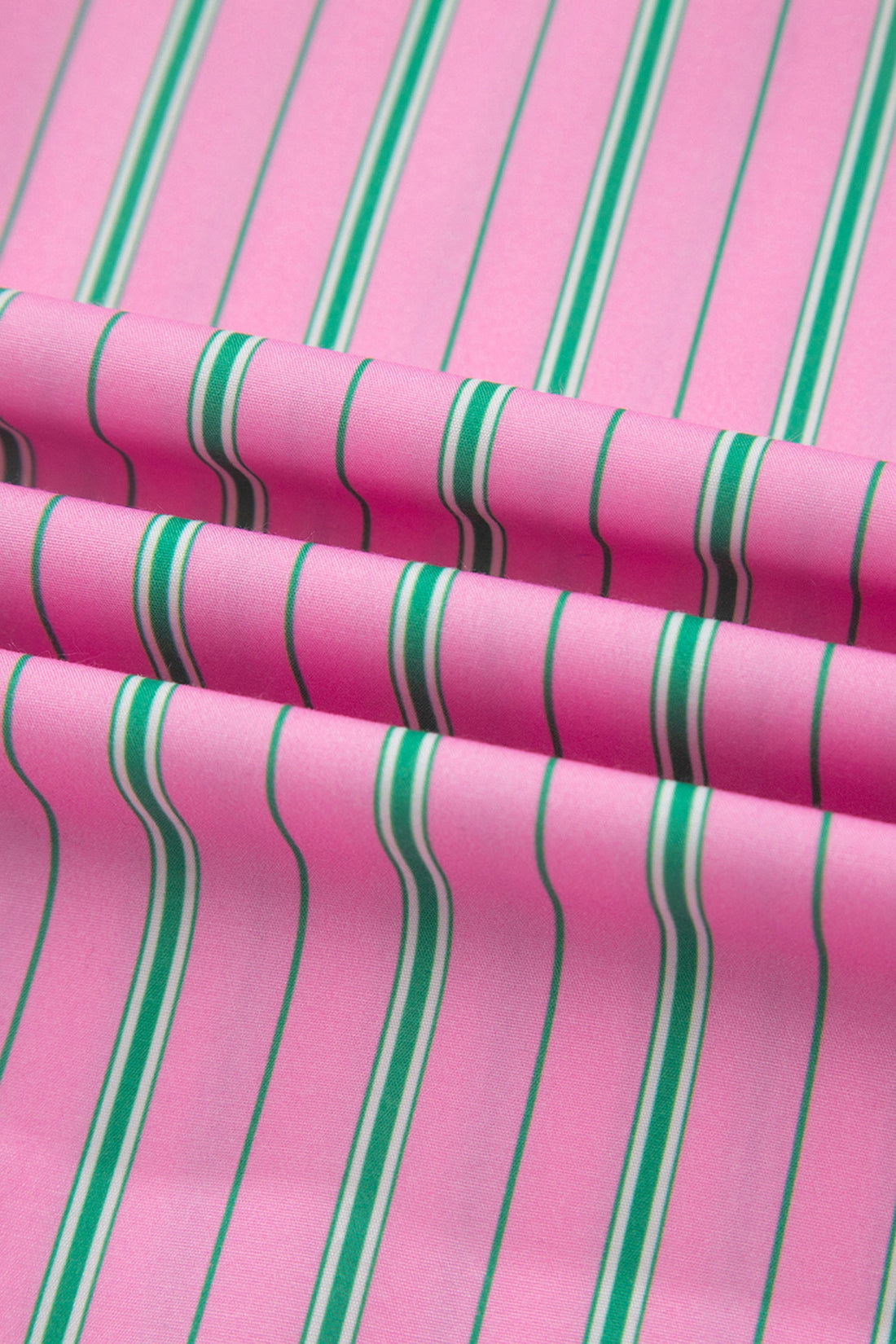 Stripe Ruffle Trim Half Button Puff Sleeve Blouse in Pink/Green