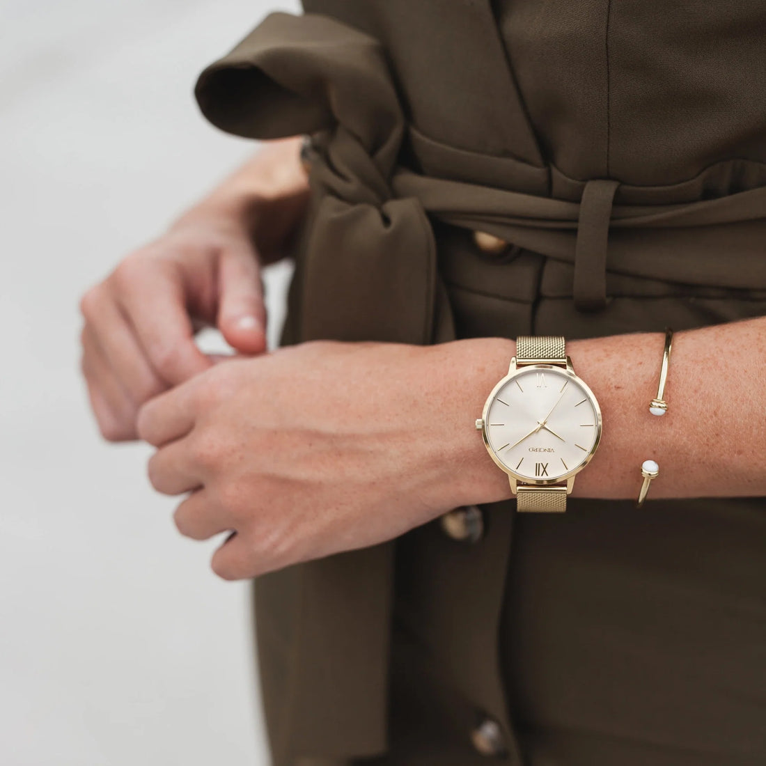 Eros Mesh Gold and Satin Minimalist Analog Wrist Watch