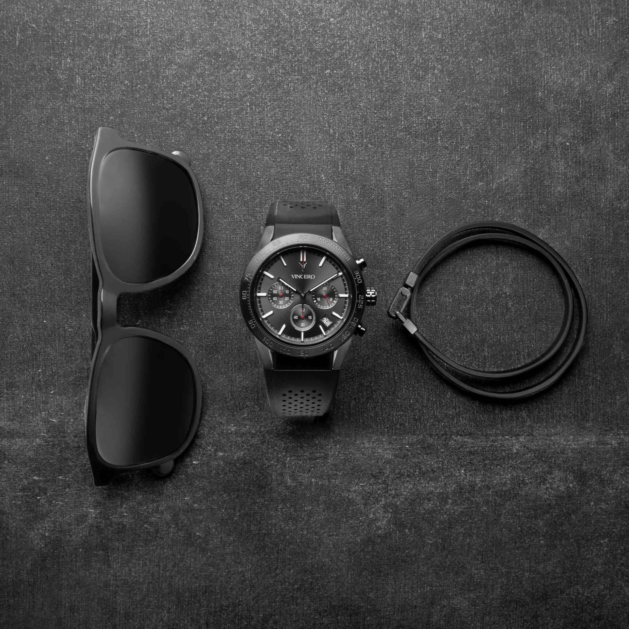The Rogue 43mm Gunmetal and Red Chronograph Watch