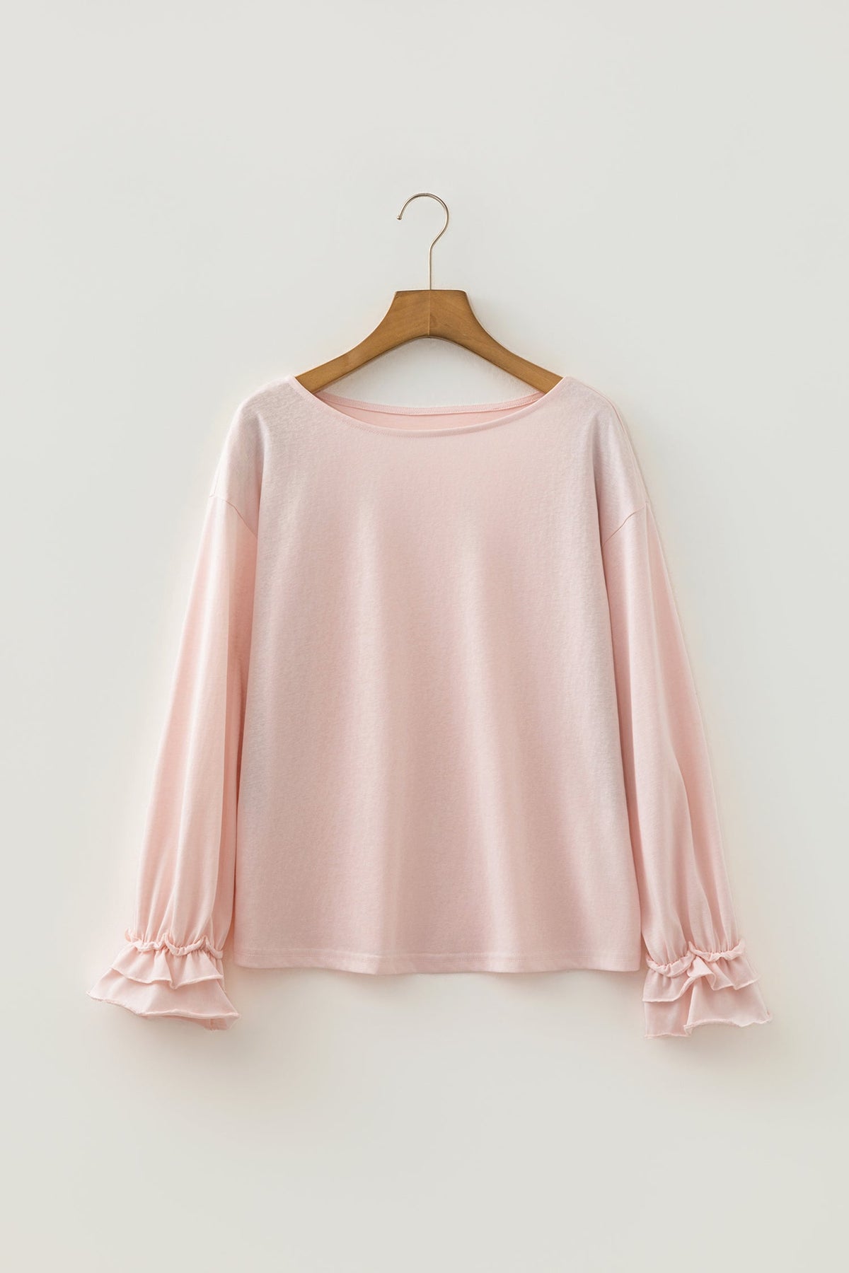 Gossamer Pink Long Sleeve Ruffle Cuff Casual Elegant Top