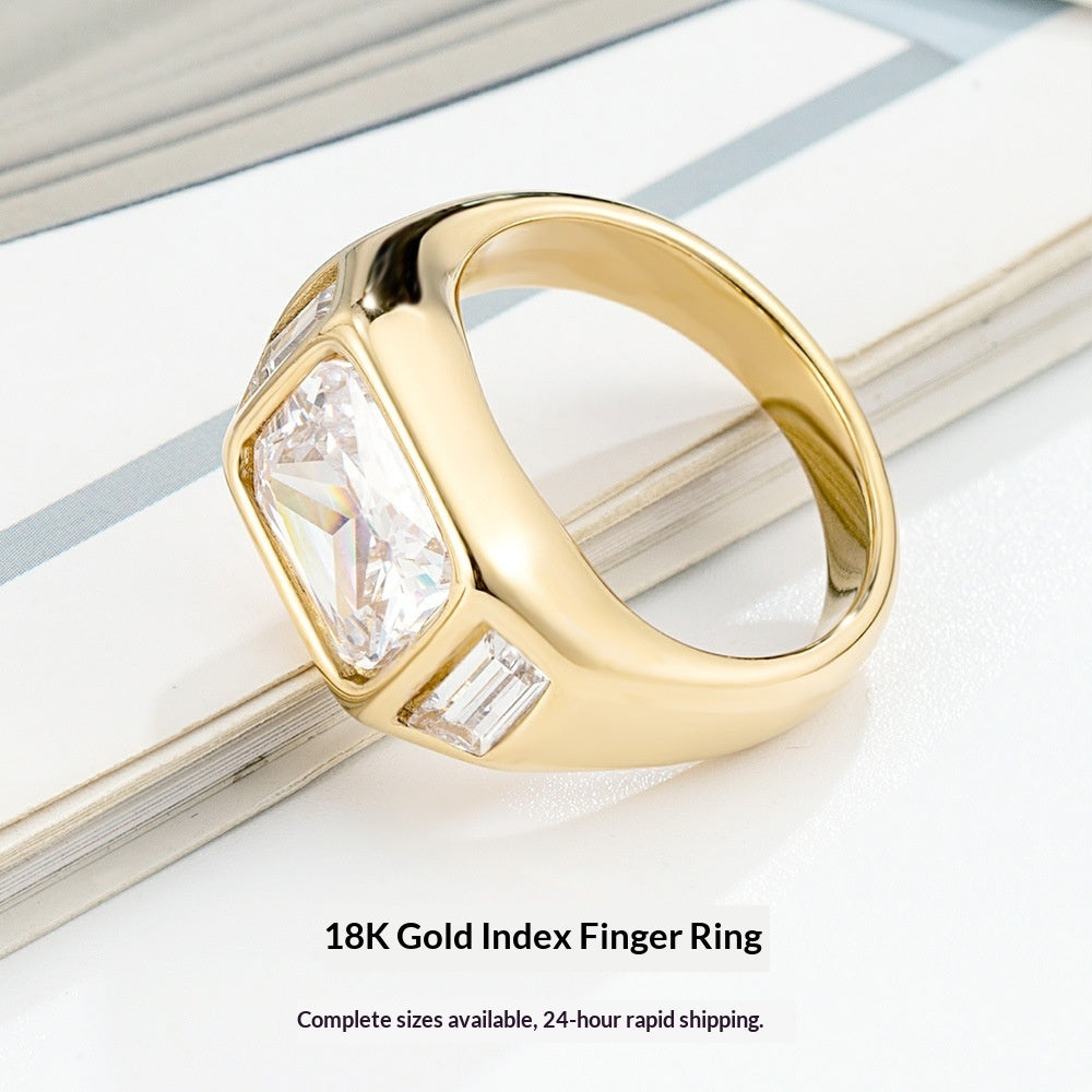 Women's Three-Diamond Square Sugar Cubes Zircon Ring