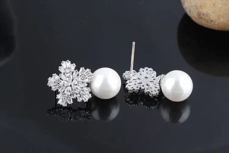 Luxury Snowflake Pearl Zircon Necklace Set in 925 Silver