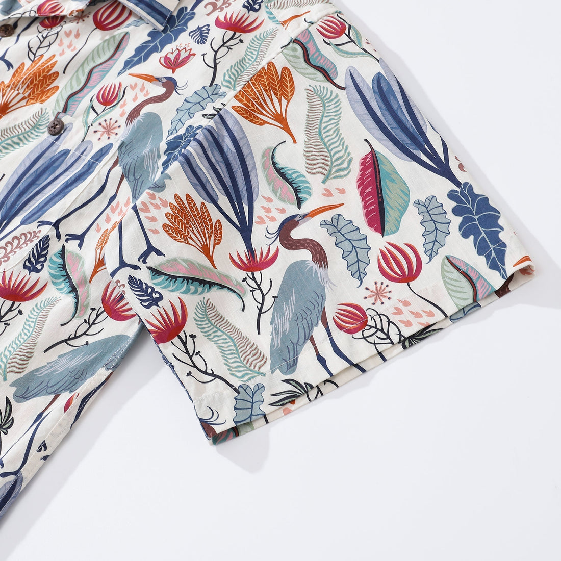 Men's Tropical Heron Print Hawaiian Shirt, 100% Cotton Camp Collar