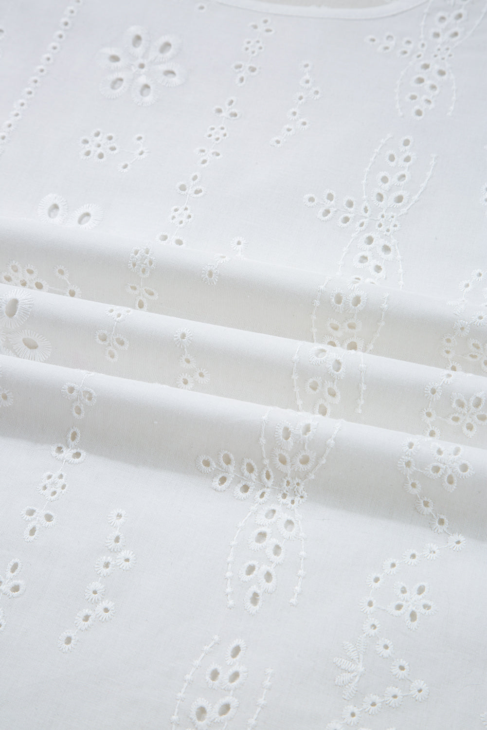 White Solid Eyelet Embroidered Long Sleeve Smocked Blouse - Image 10
