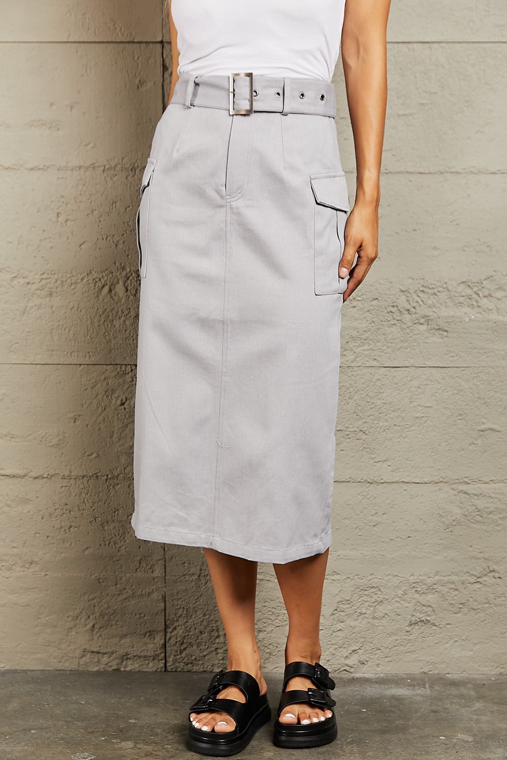 HYFVE Professional Poise Buckled Midi Skirt Grey