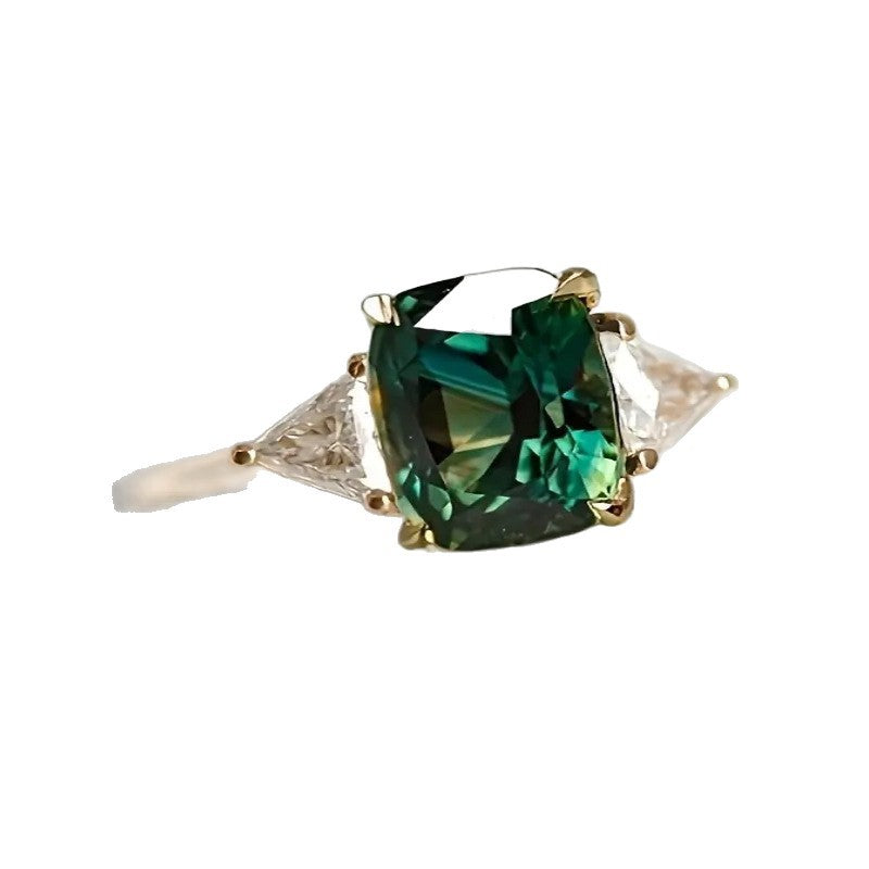 Retro Ring With Square Green Gemstone Setting
