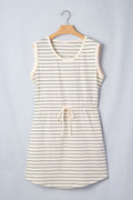 Stripe Drawstring Tunic Tank Mini Dress w/ Pockets