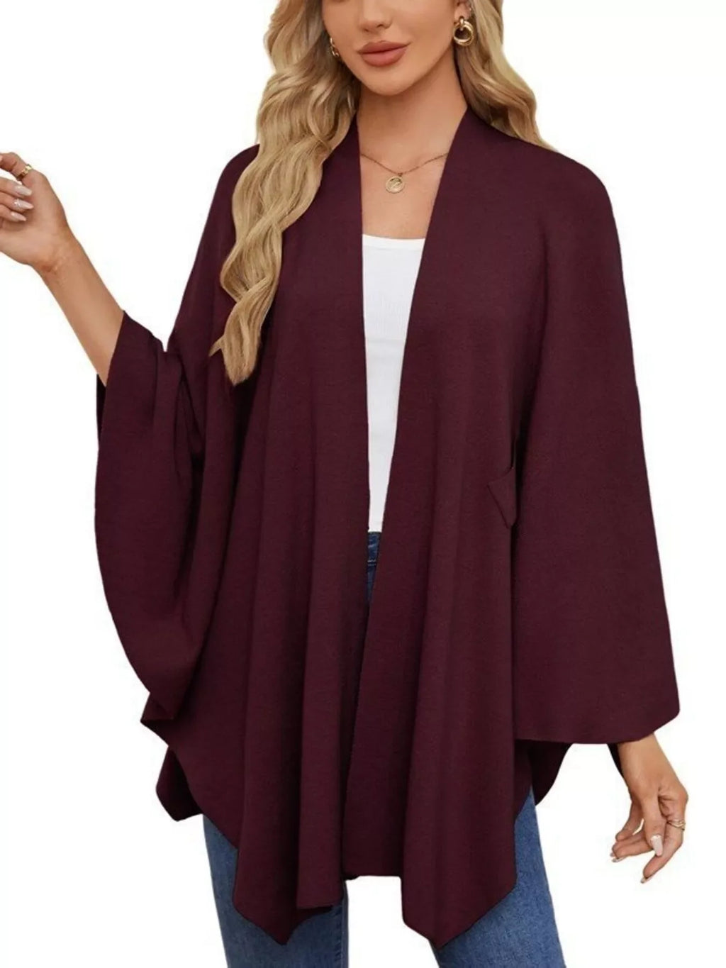 Solid Color Tie-Front Knit Cape Top