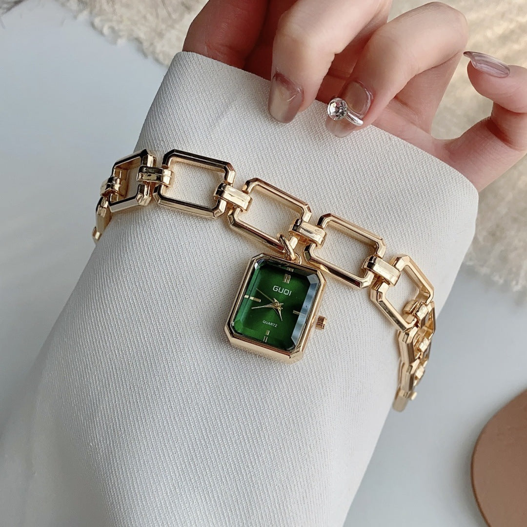 Womens Decorative Watch With Square Pendant And Bracelet Style