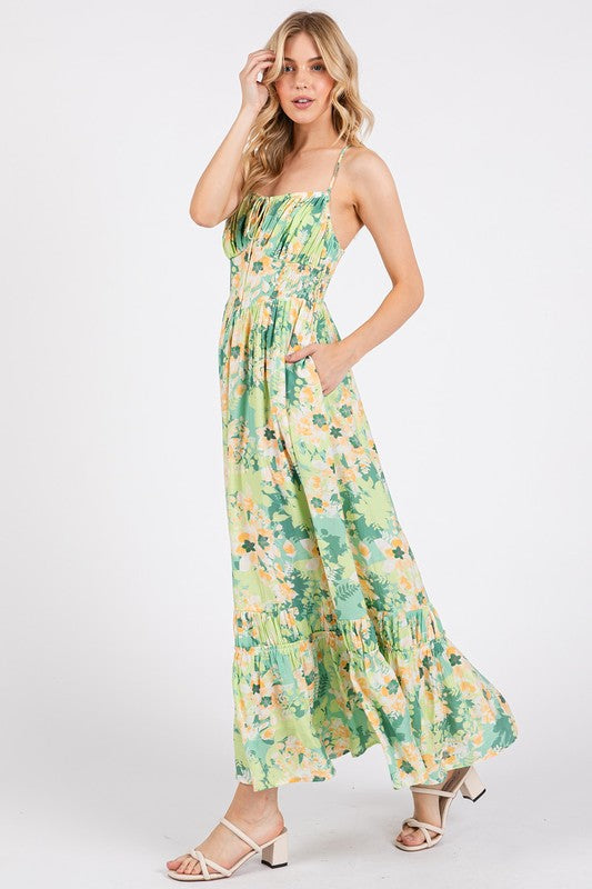 Floral Smocked Back Ruffled Hem Maxi Cami Dress for Summer