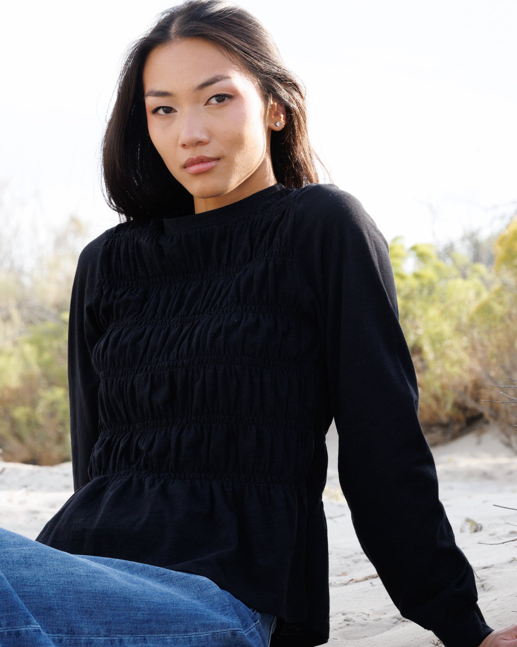Long Sleeve Smocked Tee