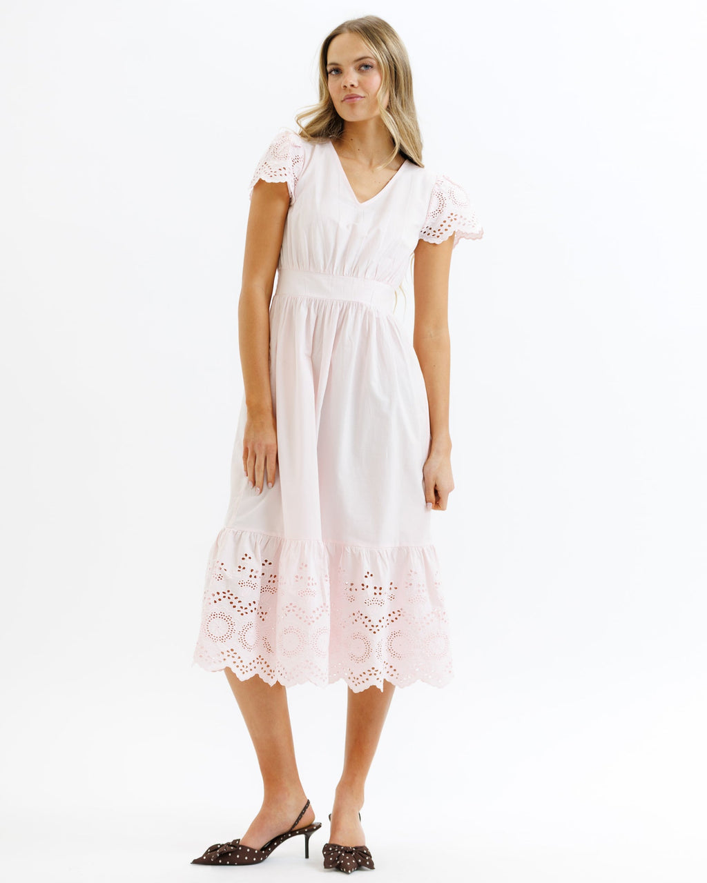 Eiffel Eyelet Midi Dress with Flutter Sleeves - Image 2