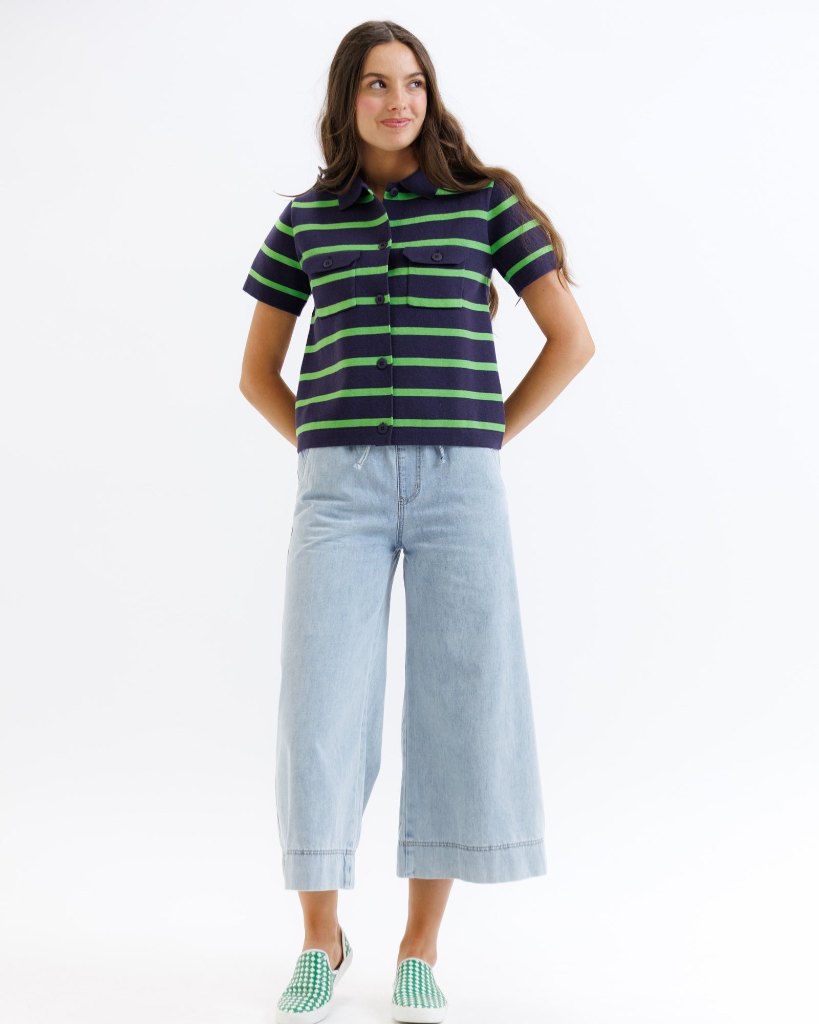 Summer Camp Short Sleeve Striped Button Down Cardigan - Image 6