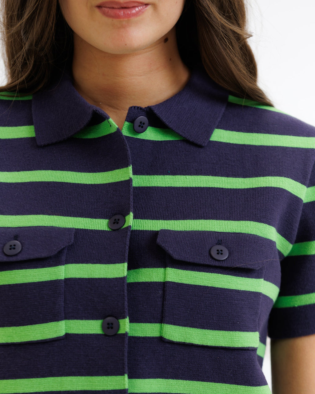 Summer Camp Short Sleeve Striped Button Down Cardigan - Image 5
