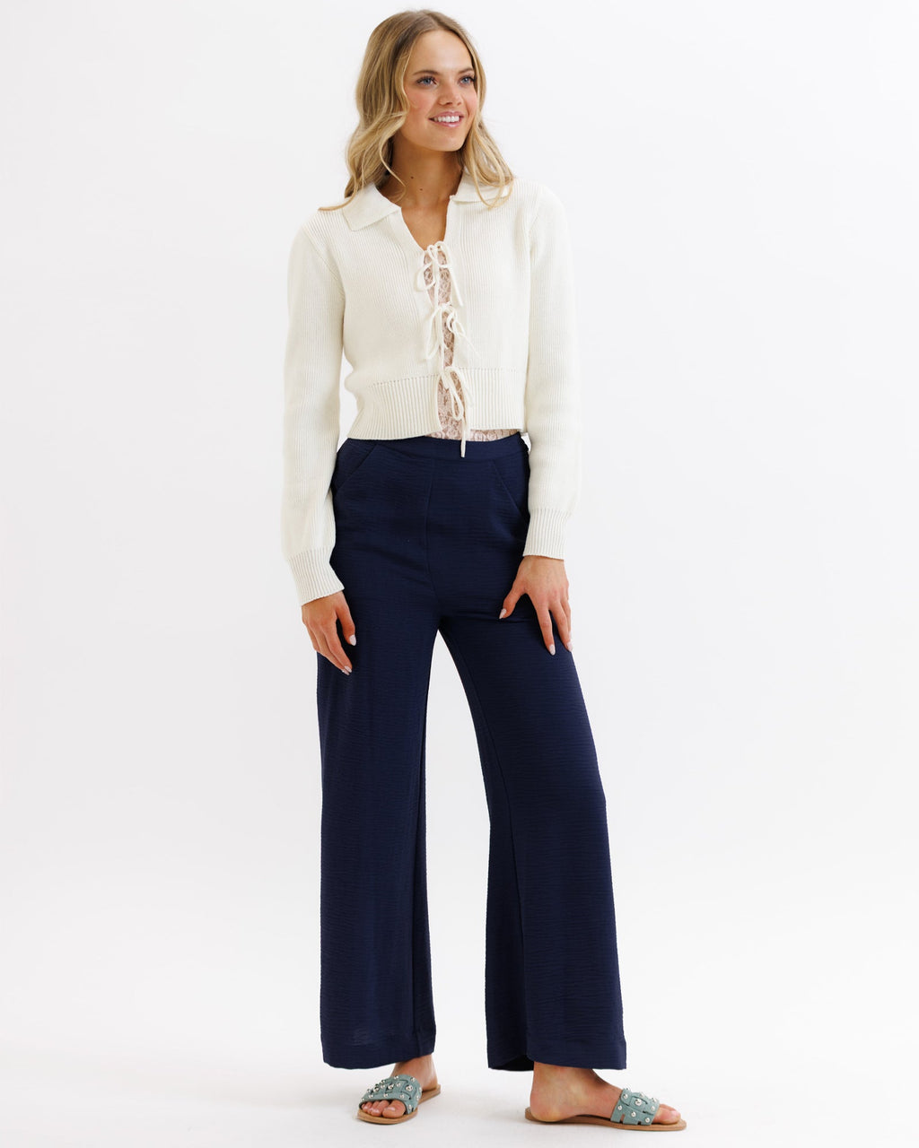 Parisian Wide Leg Full-Length Pant with Stripe Detail - Image 7
