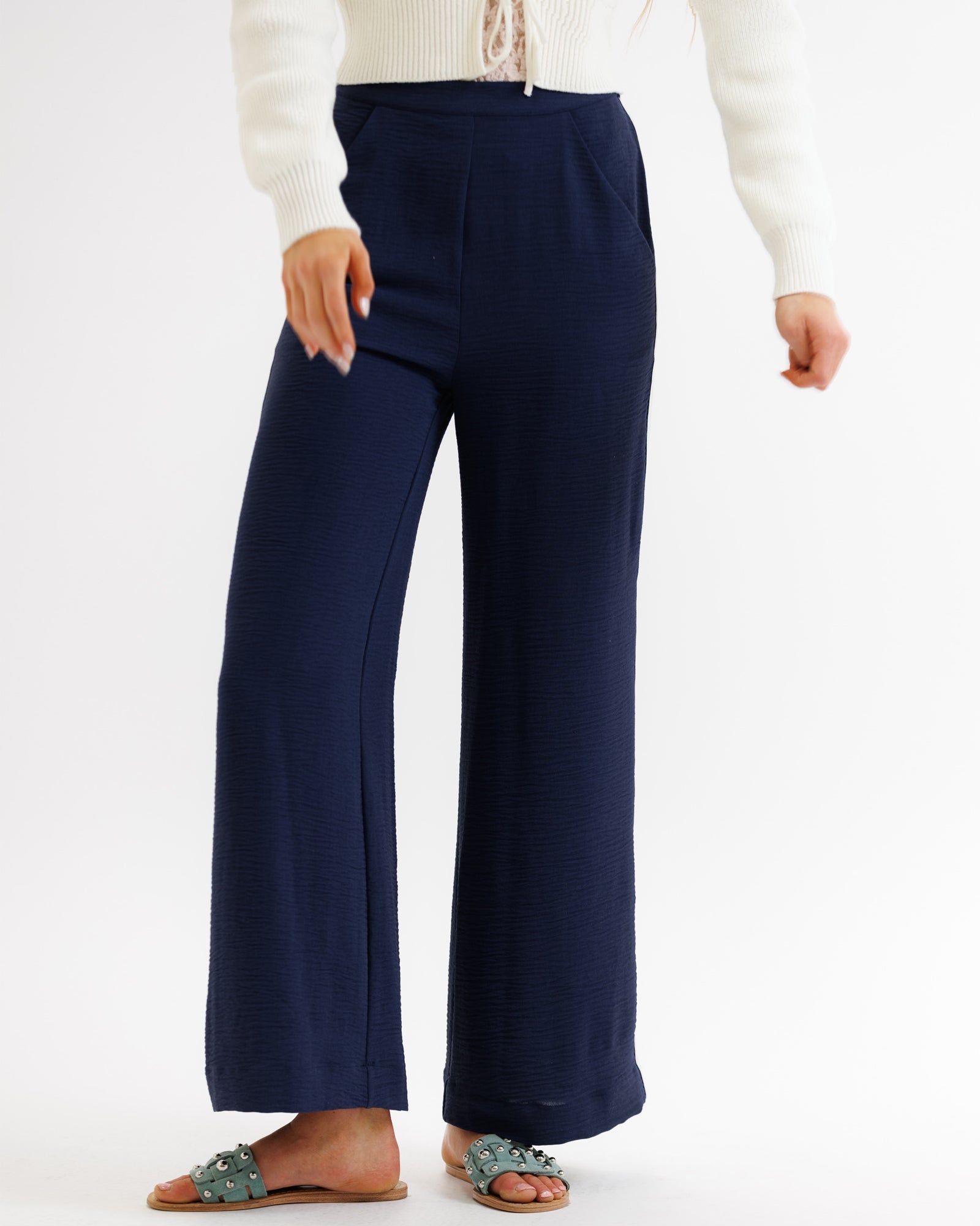 Parisian Wide Leg Full-Length Pant with Stripe Detail - Image 3