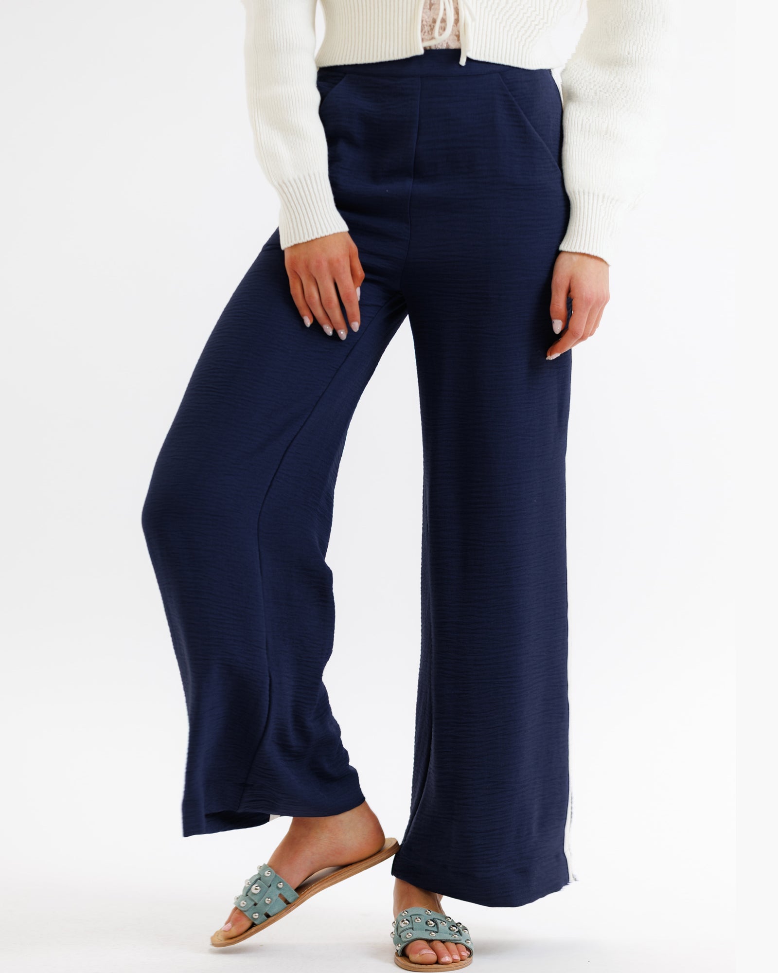 Parisian Wide Leg Full-Length Pant with Stripe Detail - Image 6