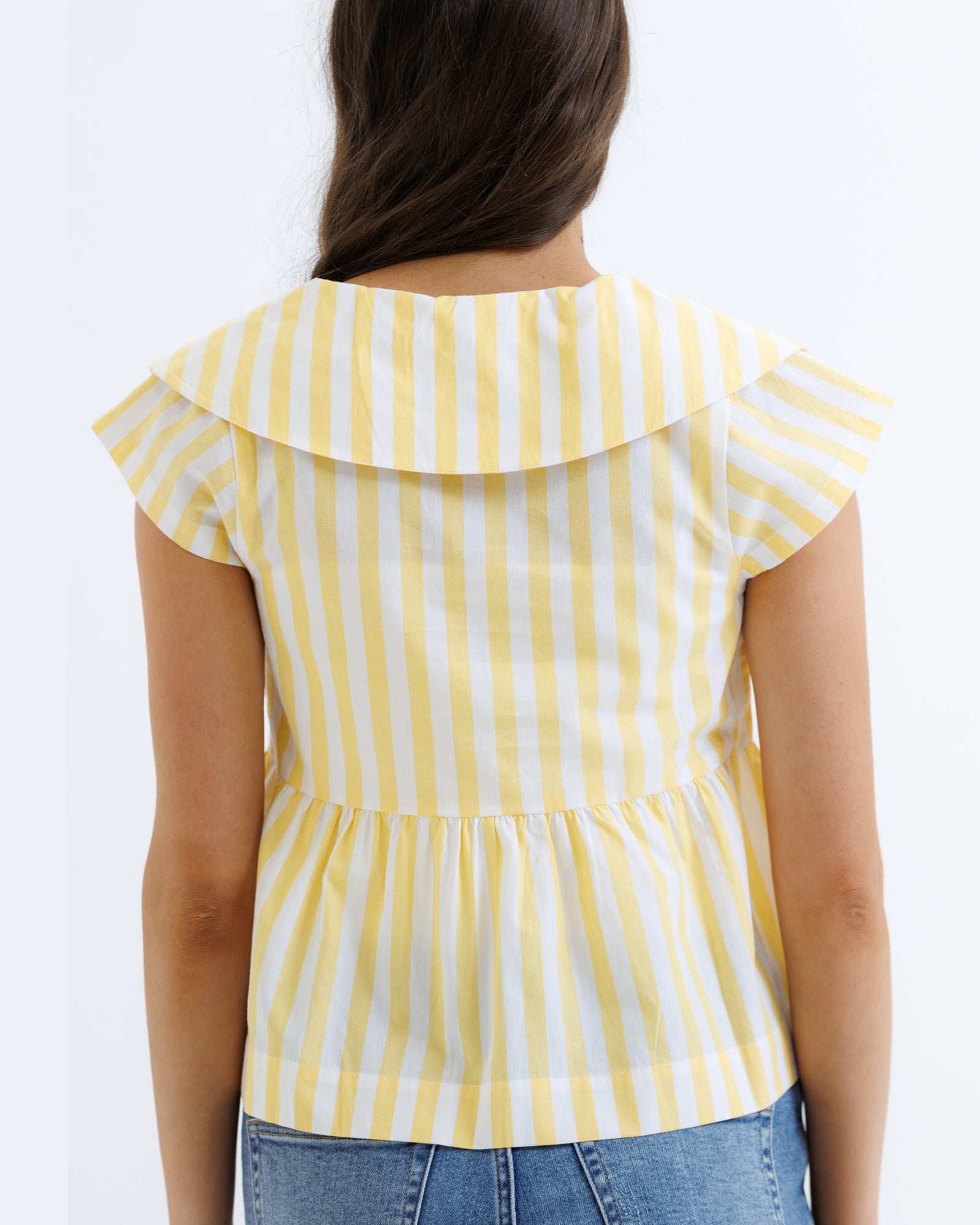 Sunshine Yellow Striped V-Neck Peplum Tie Front Top - Image 4
