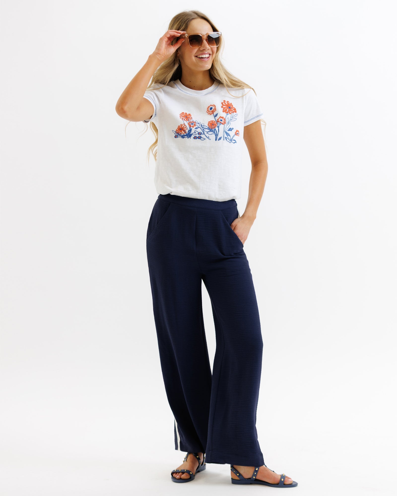 Parisian Wide Leg Full-Length Pant with Stripe Detail - Image 2