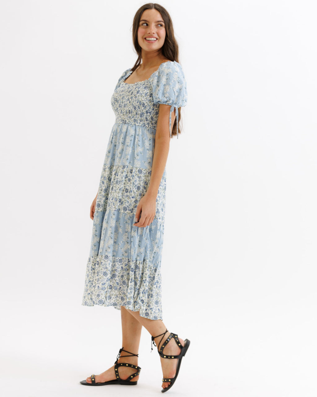 Fresh Bouquet Midi Dress in Blue Floral Print - Image 3