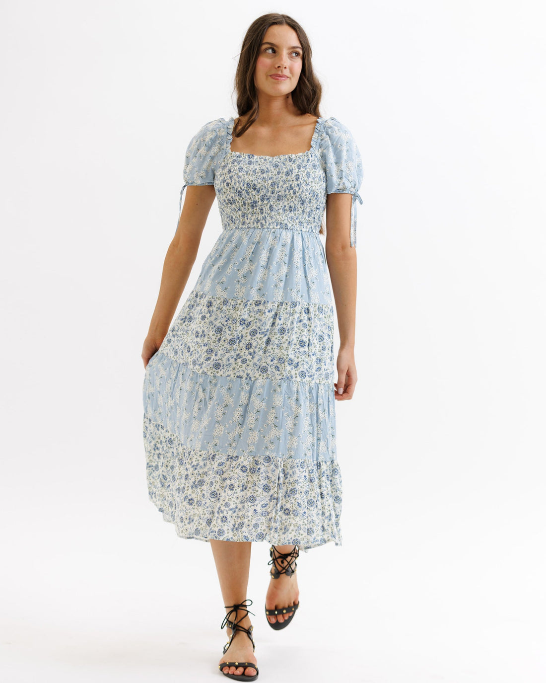 Fresh Bouquet Midi Dress in Blue Floral Print - Image 4