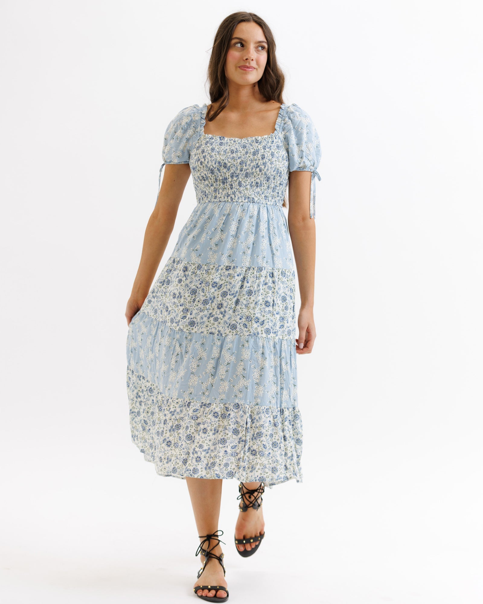 Fresh Bouquet Midi Dress in Blue Floral Print - Image 4
