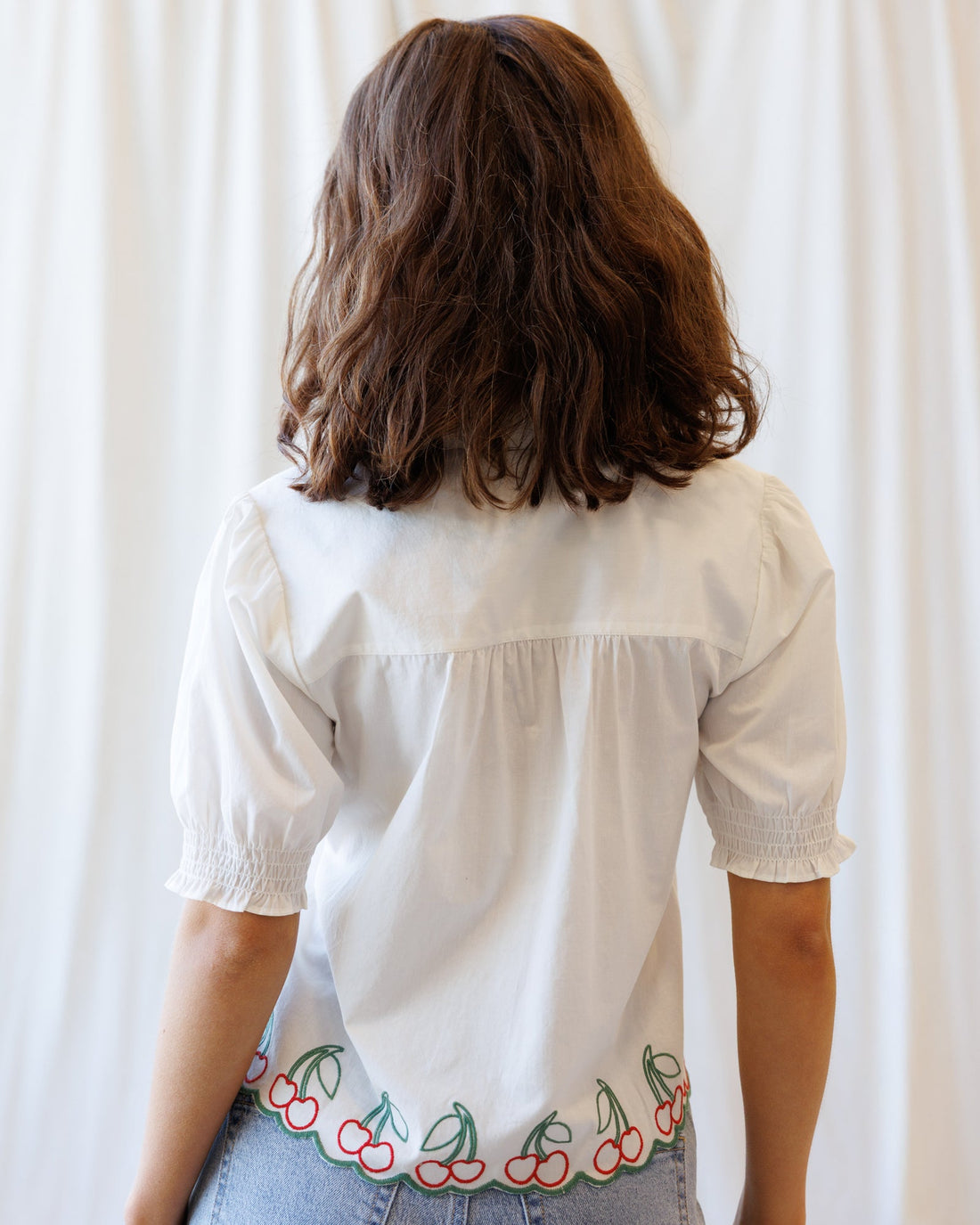 Cherry Cute Button Down: Women’s Cotton Puff Sleeve Blouse