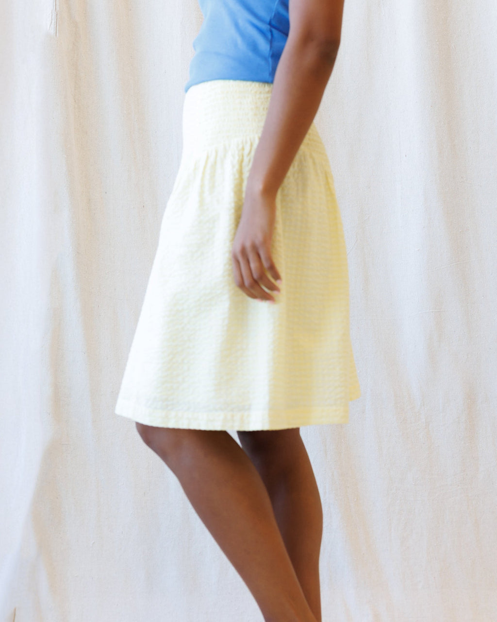 Off The Clock Smocked Waist Jacquard Cotton Skirt in Light Yellow