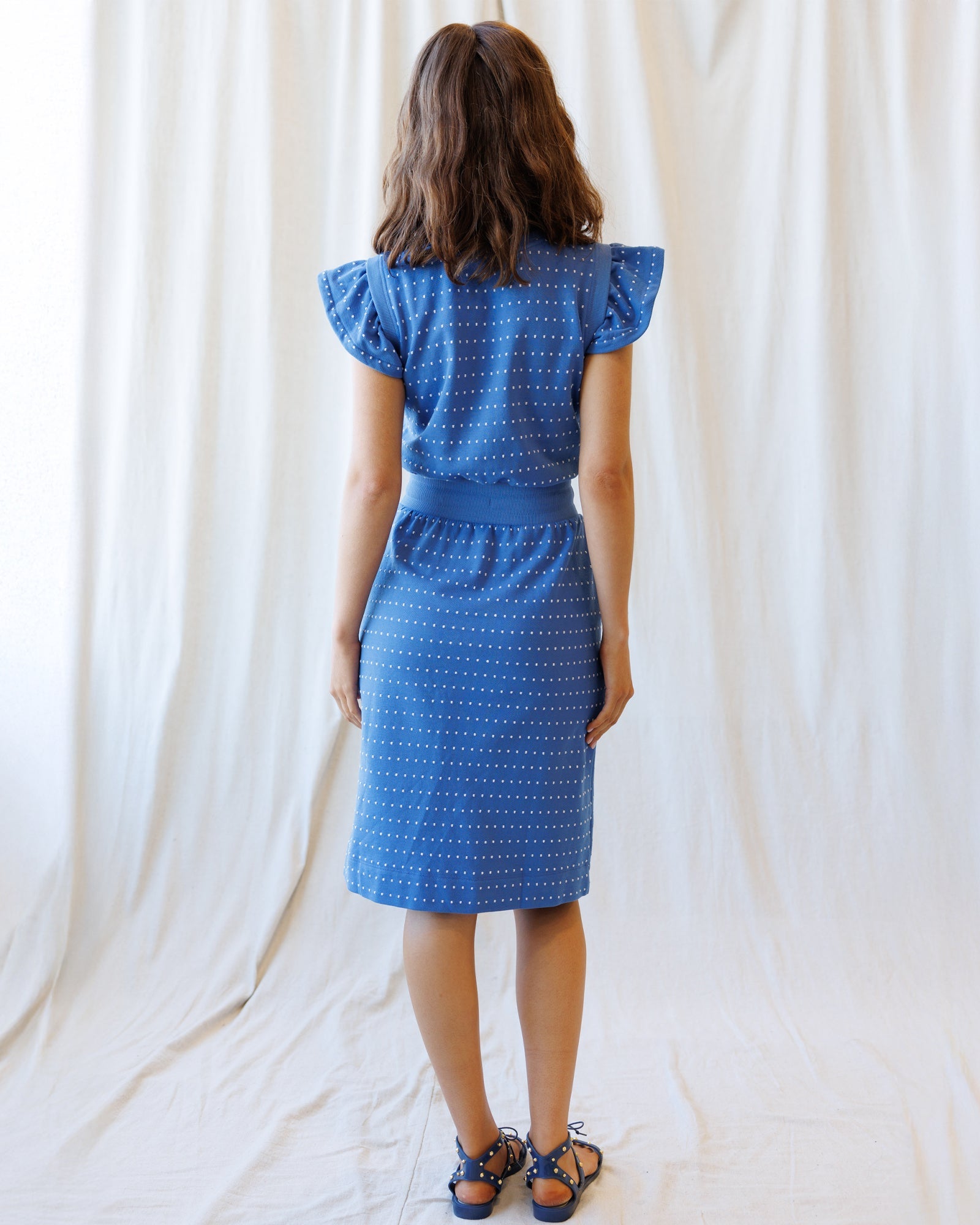 On Repeat Knit Fit and Flare Dress with Ruffle Sleeves