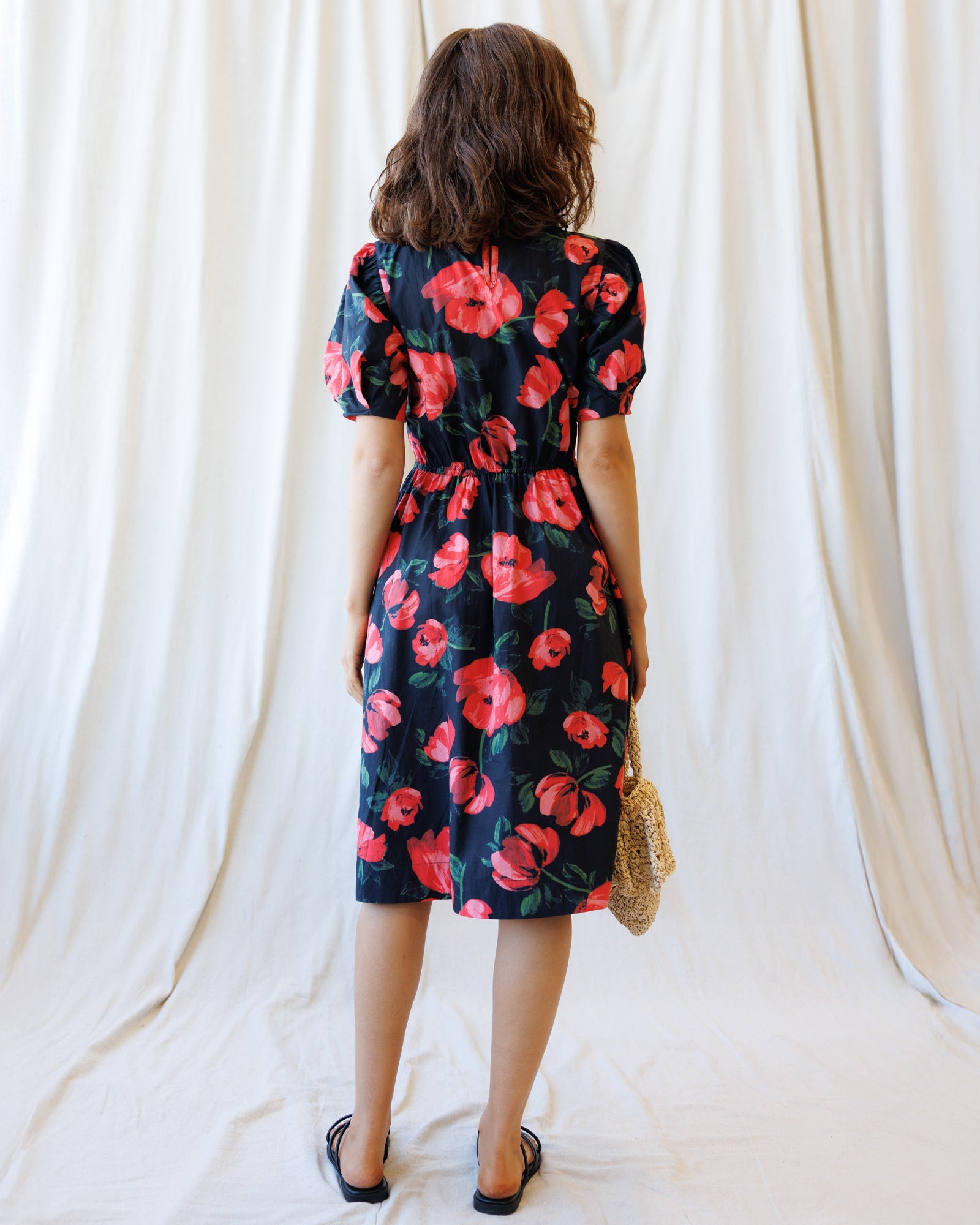 Floral A-Line Signature Sun Dress with Bubble Sleeves