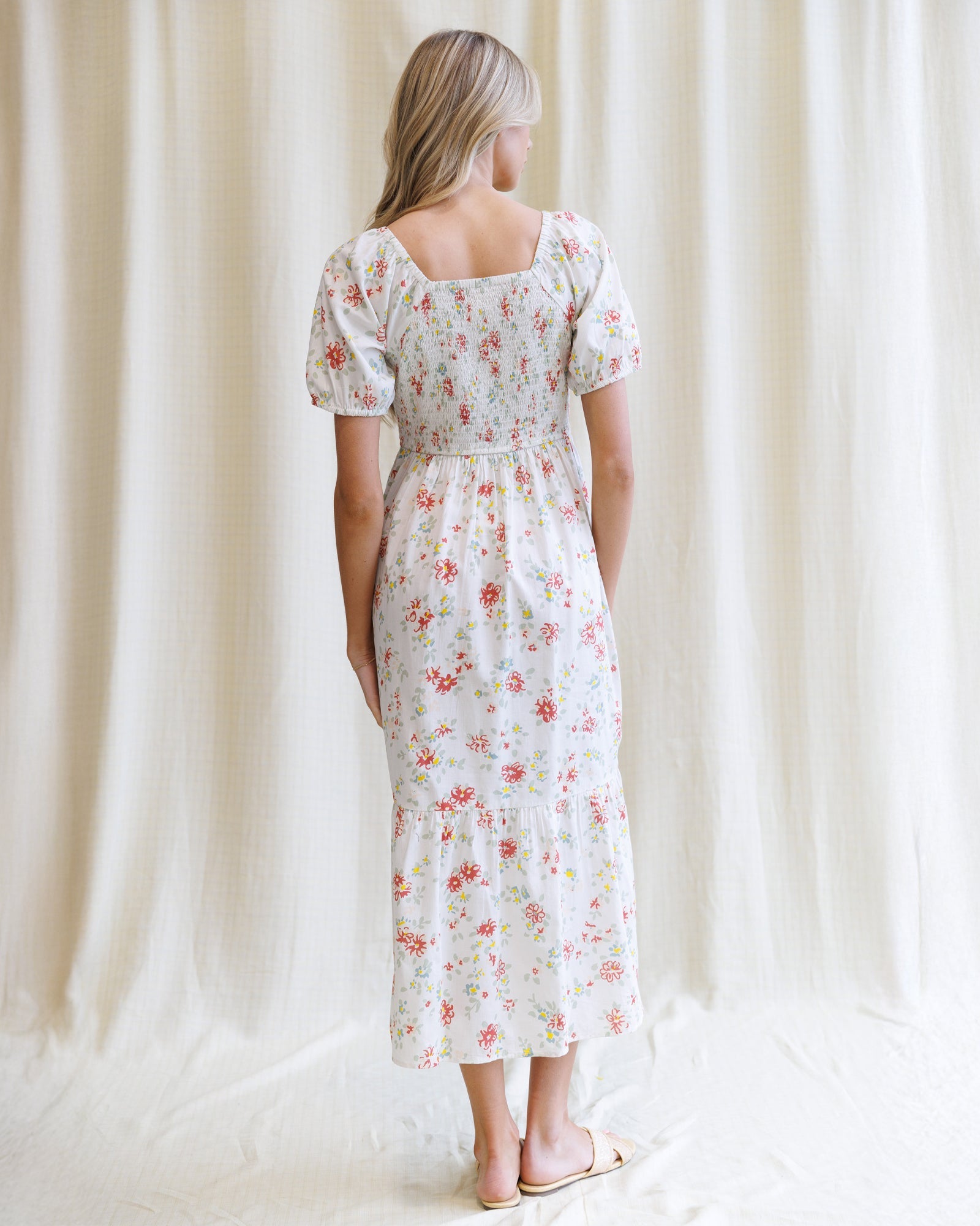 High Tea Floral Cotton Maxi Dress with Smocked Bodice