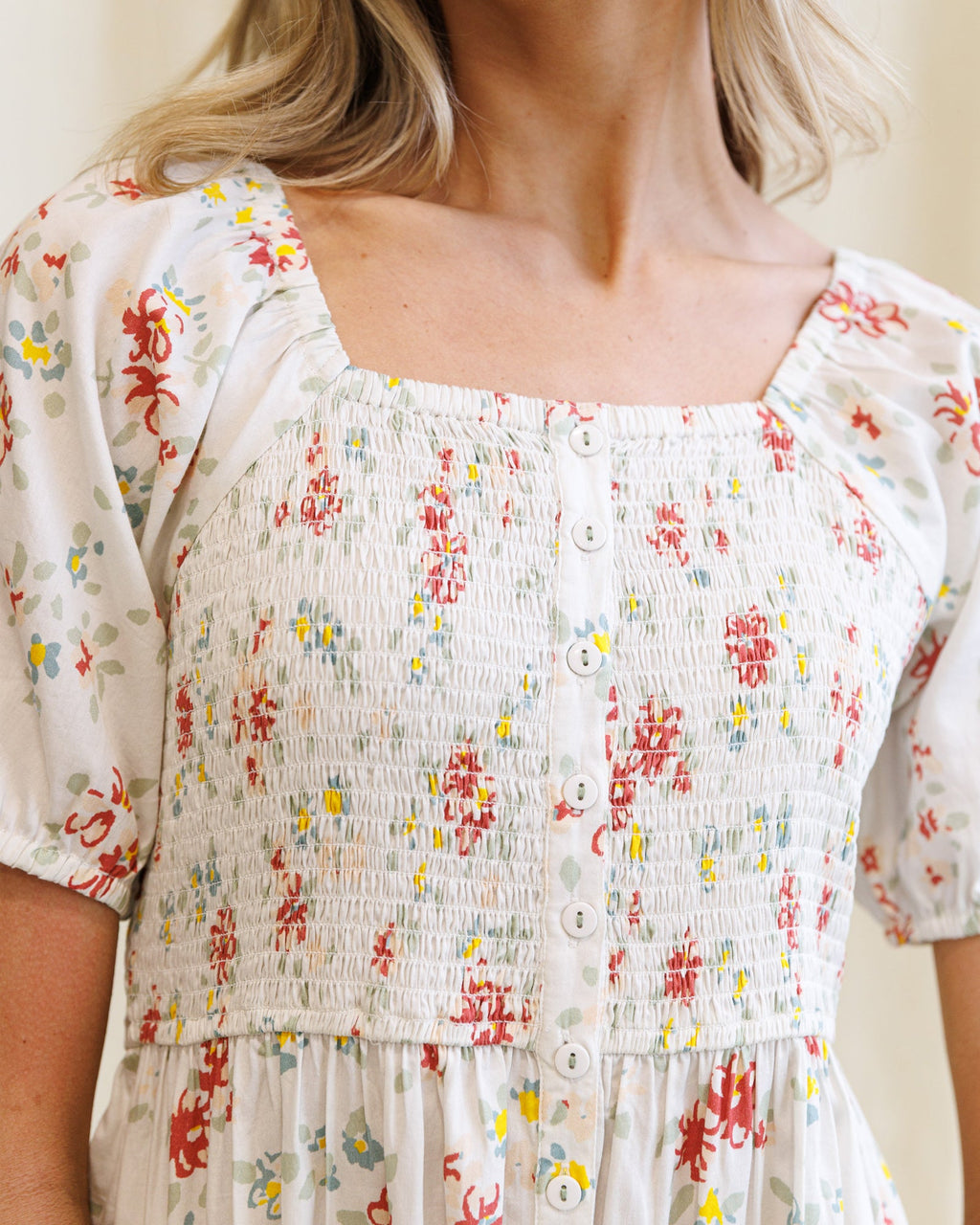 High Tea Floral Cotton Maxi Dress with Smocked Bodice