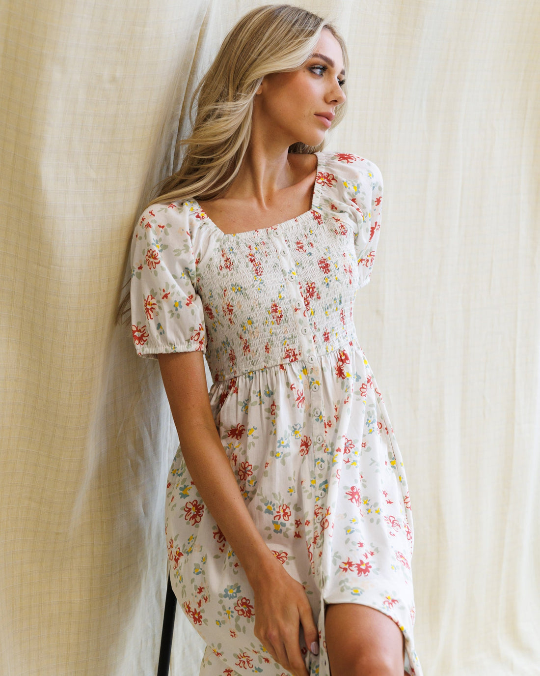 High Tea Floral Cotton Maxi Dress with Smocked Bodice