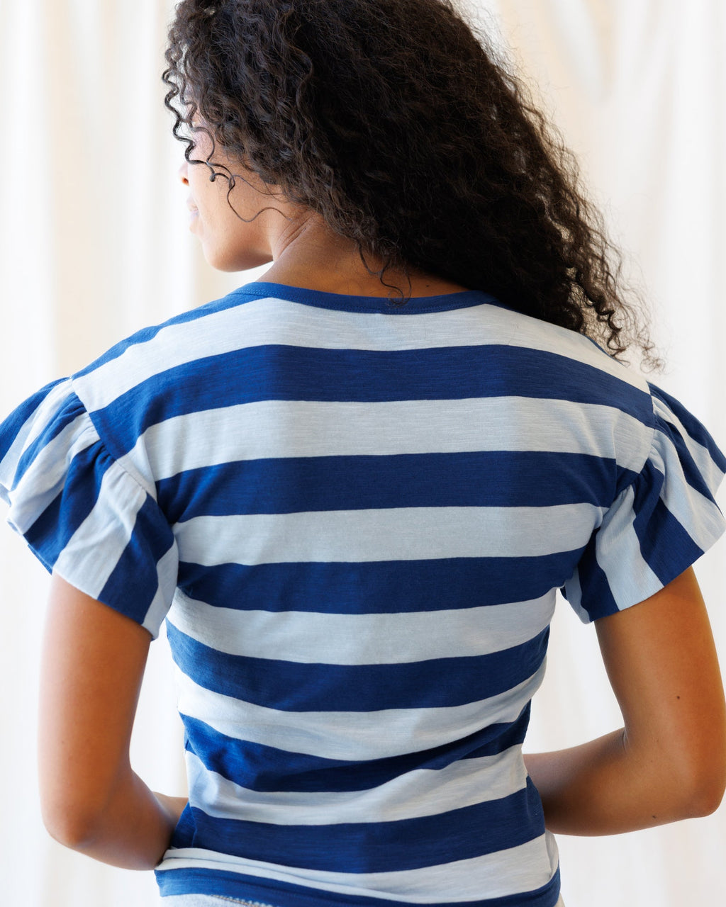 Charisma Cotton Striped Tee with Flutter Sleeves