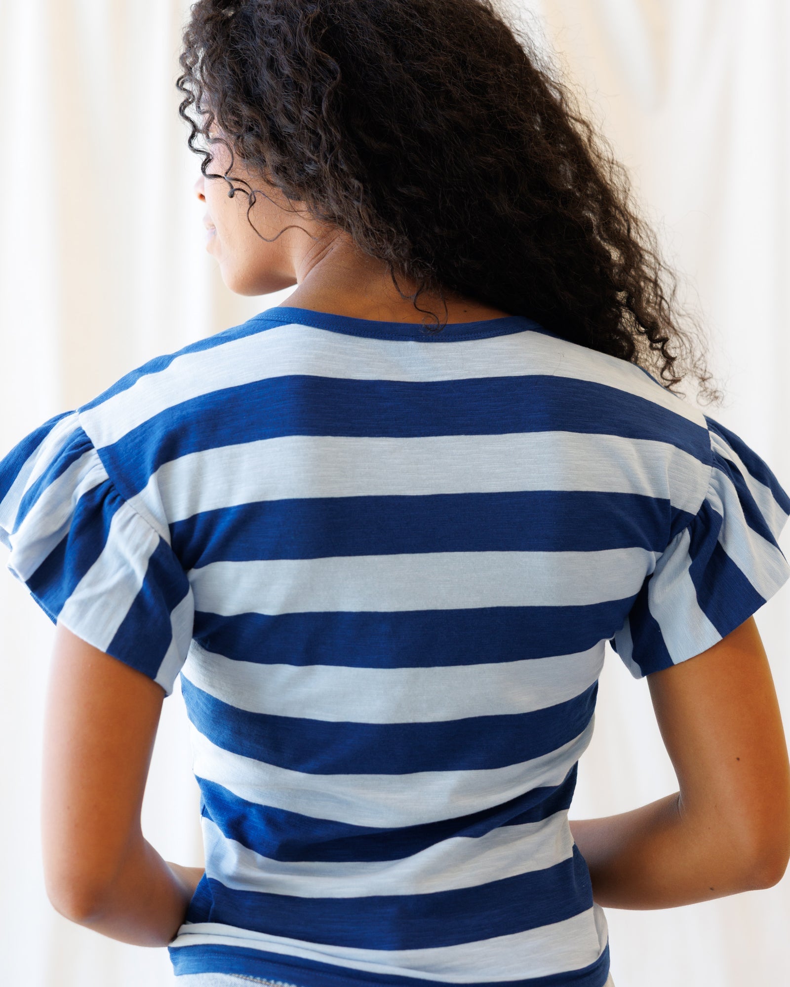 Charisma Cotton Striped Tee with Flutter Sleeves