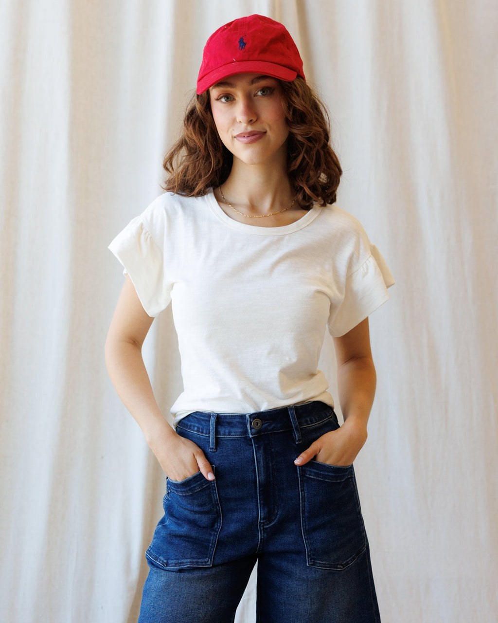 Charisma Cotton Striped Tee with Flutter Sleeves